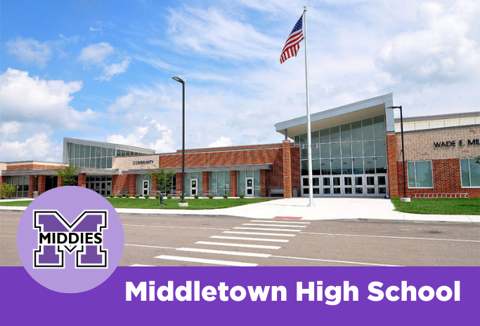 Picture of Middletown High School with the Middies logo and text that reads Middletown High School